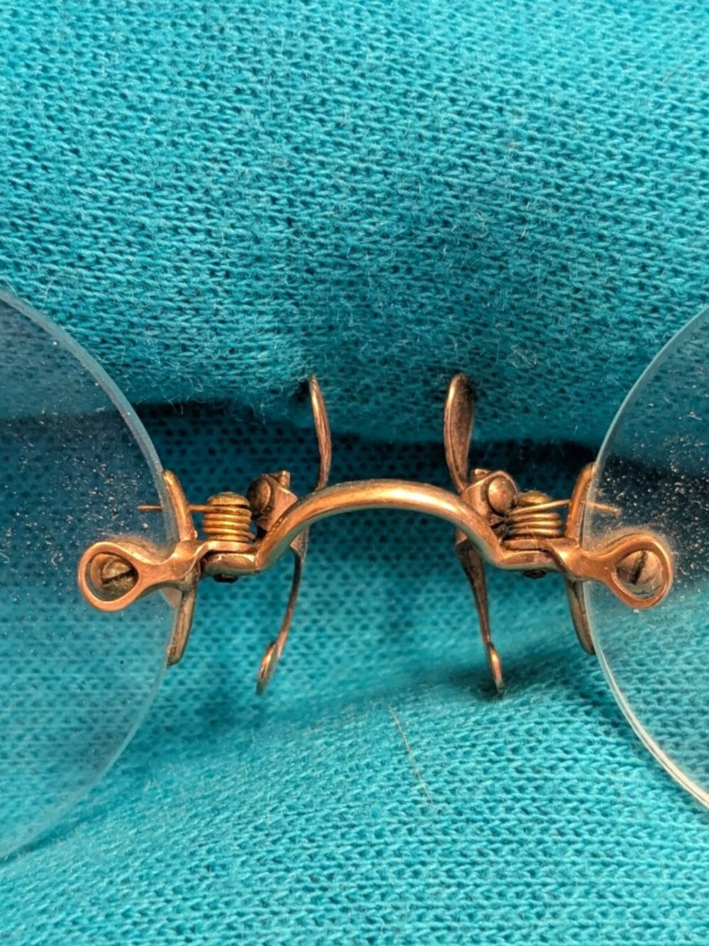 1900s Victorian Gold Filled Pince-Nez Rimless Glasses Chain Clip and Case - Picture 4 of 12